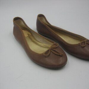 J Crew Brown Bow Accent Slip On Leather Ballet Flats Italy Size 8